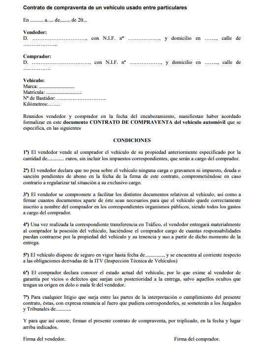 se hace un contrato de de segunda mano entre particulares | Rolty